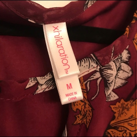 Xhilaration Burgundy Floral Bell Sleeve Mini Dress - Size M - Boho Chic - Picture 4 of 6